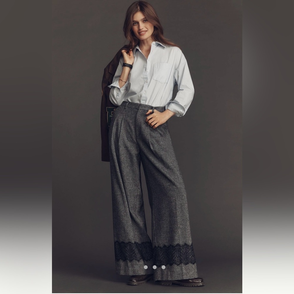 Anthropologie The Avery Pleated Wide-leg Tweed Lace Trousers by Maeve